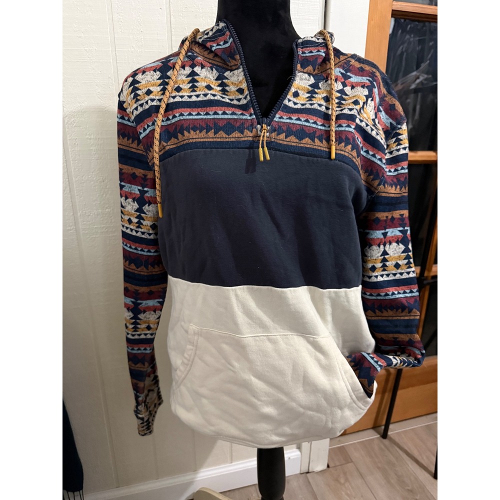 Departwest Southwestern Geometric Colorblock Quarter Zip Hoodie Medium